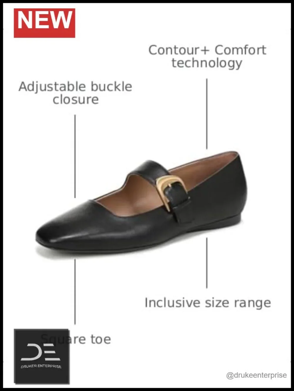 Naturalizer Cosmic Mary Jane Flats Women's Square Toe Buckle Leather Comfort